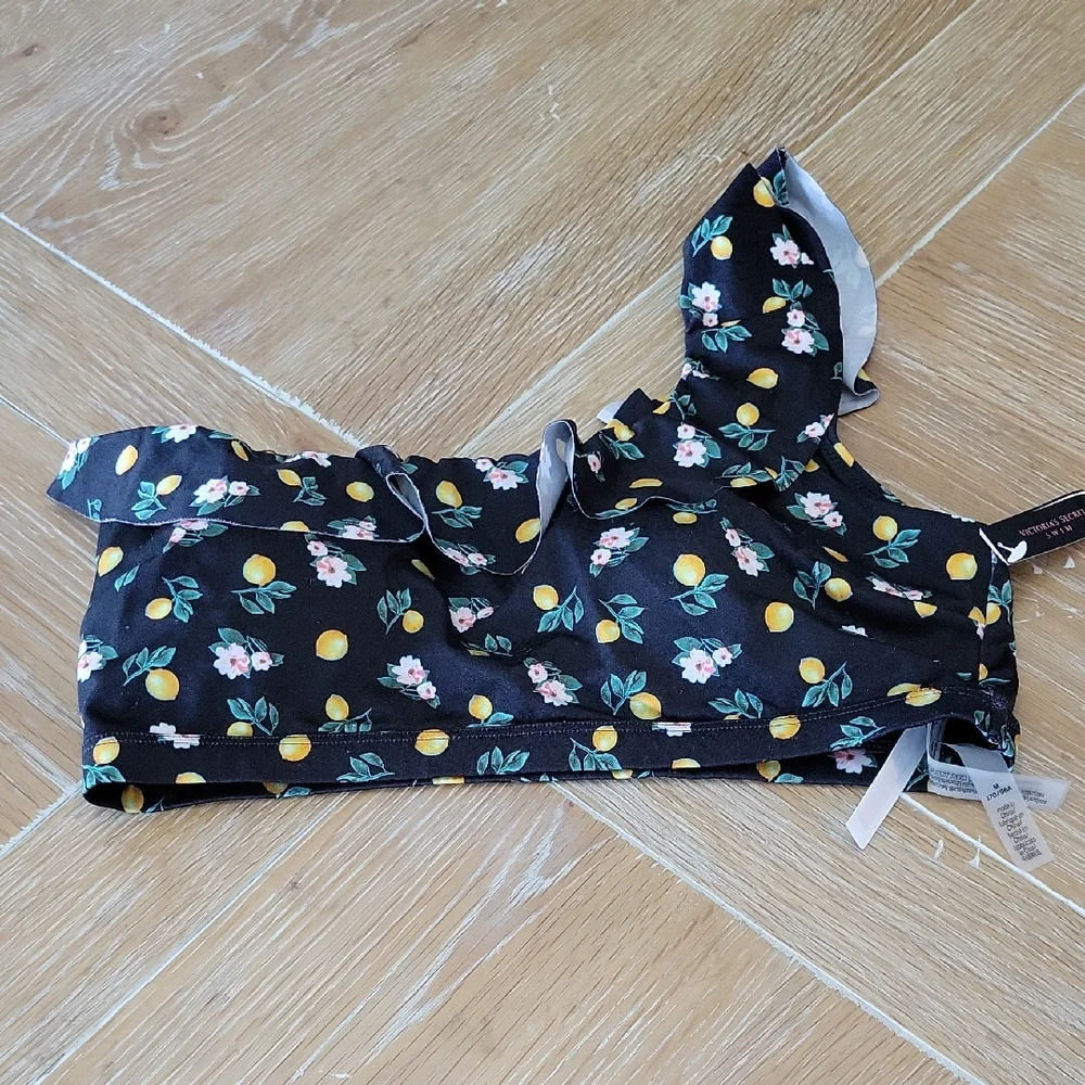 Victoria' Secret Swim Black Floral Lemons One Shoulder Bikini Top Medium NWT